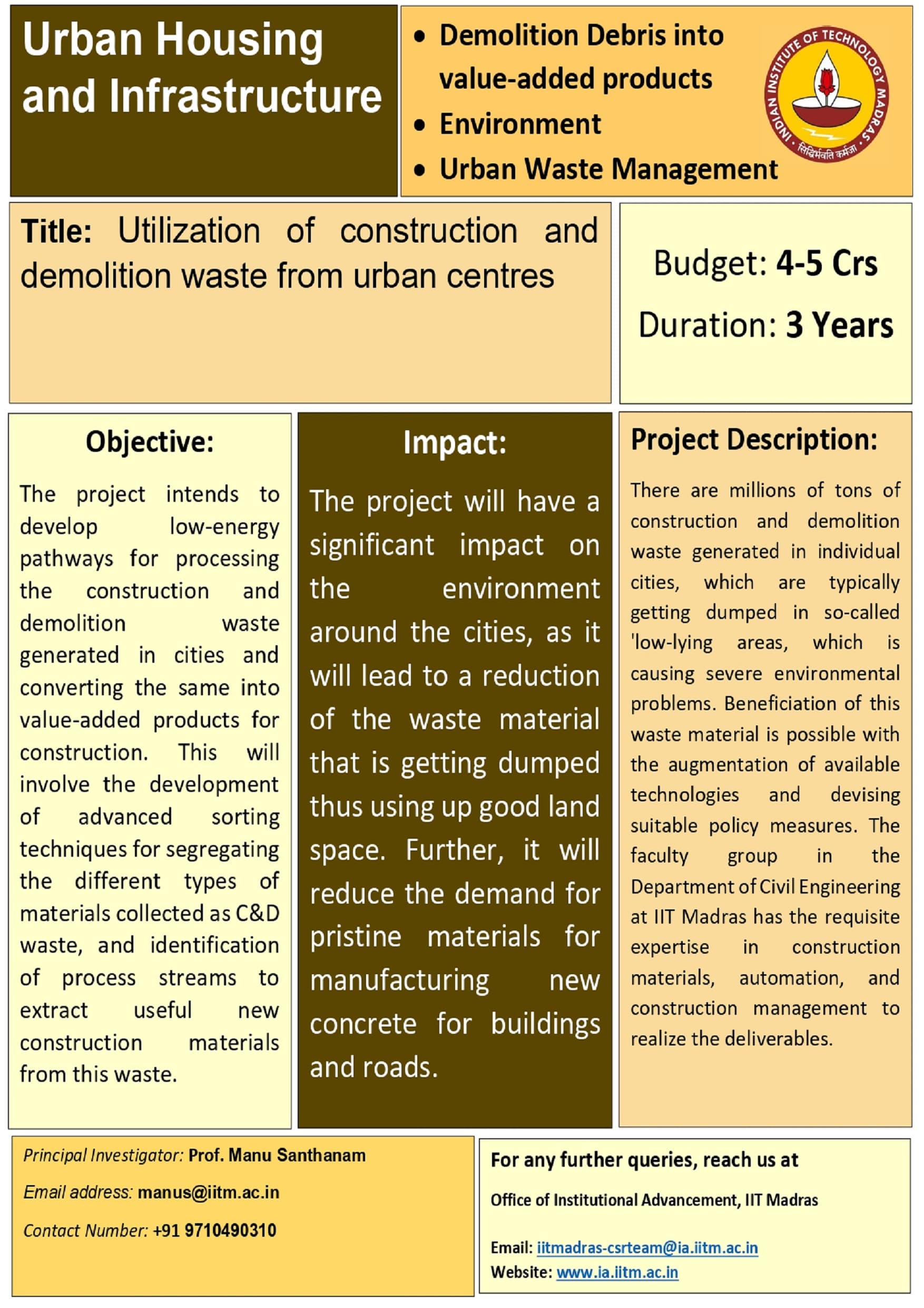 Utilization of construction and demolition waste from urban centres