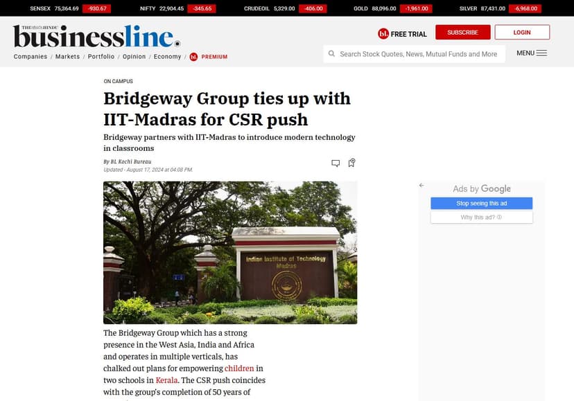 Bridgeway Group ties up with IIT-Madras for CSR push