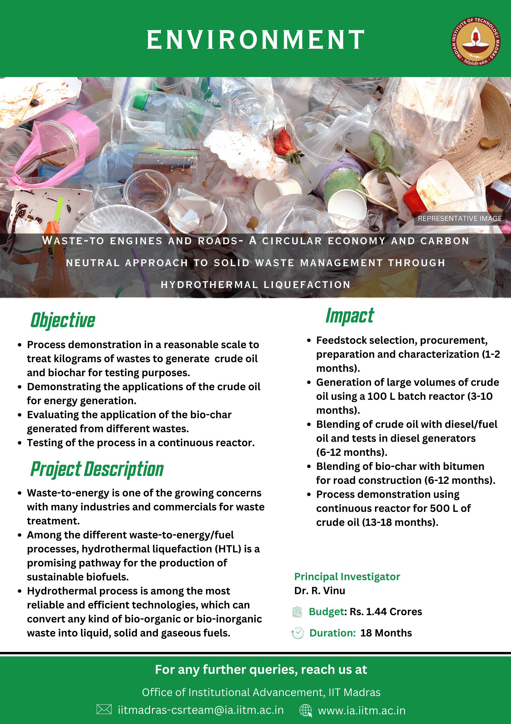 Waste-to engines and roads- A circular economy and carbon neutral approach to solid waste management through hydrothermal liquefaction